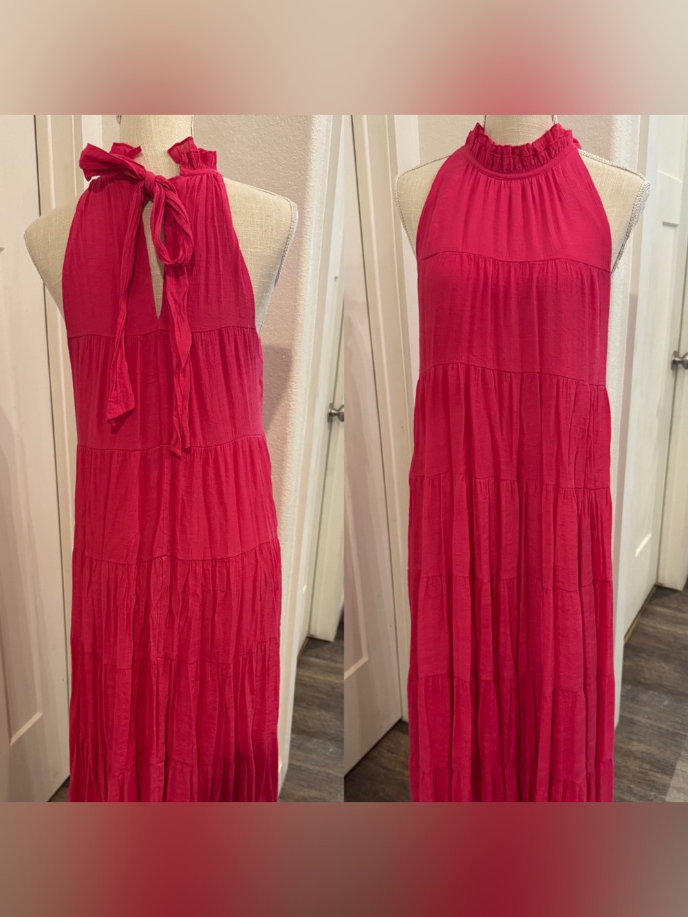 ETRO Fuchsia Pink Tiered Ruffle Neck Halter Maxi Dress